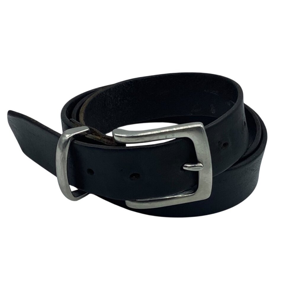 Vtg Black Leather Mens Belt Silver Buckle‎ 37-41” Waist 1.25" Wide